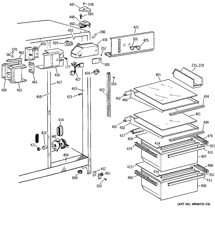 FRESH FOOD SECTION Diagram and Parts List for TFZ20JABKWW  General Electric Refrigerator