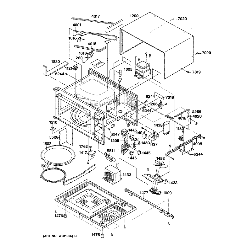 UNIT PARTS Diagram and Parts List for JE1160WC01  General Electric Microwave