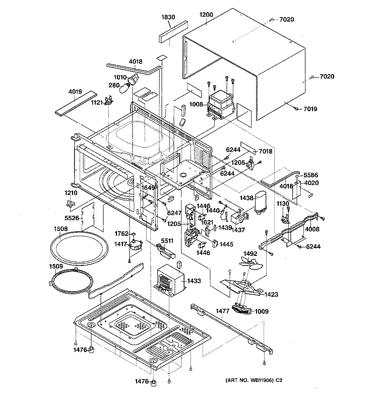 UNIT PARTS Diagram and Parts List for JE1140WC01  General Electric Microwave