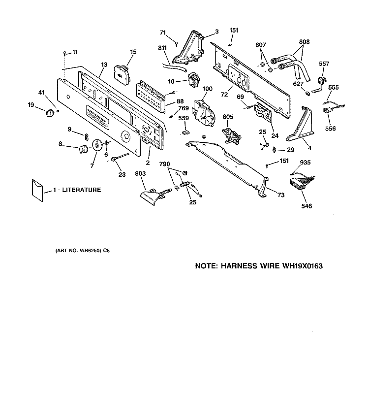 CONTROLS & BACKSPLASH Diagram and Parts List for WPSF4170W2AA  General Electric Washer