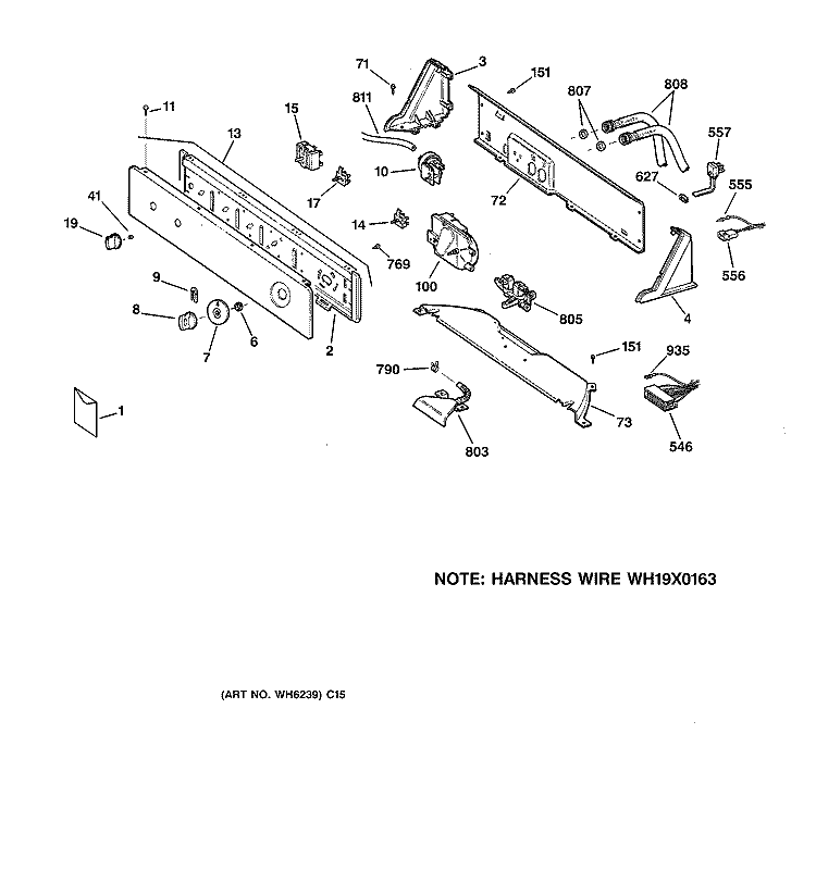 CONTROLS & BACKSPLASH Diagram and Parts List for WWSR4140W0WW  General Electric Washer