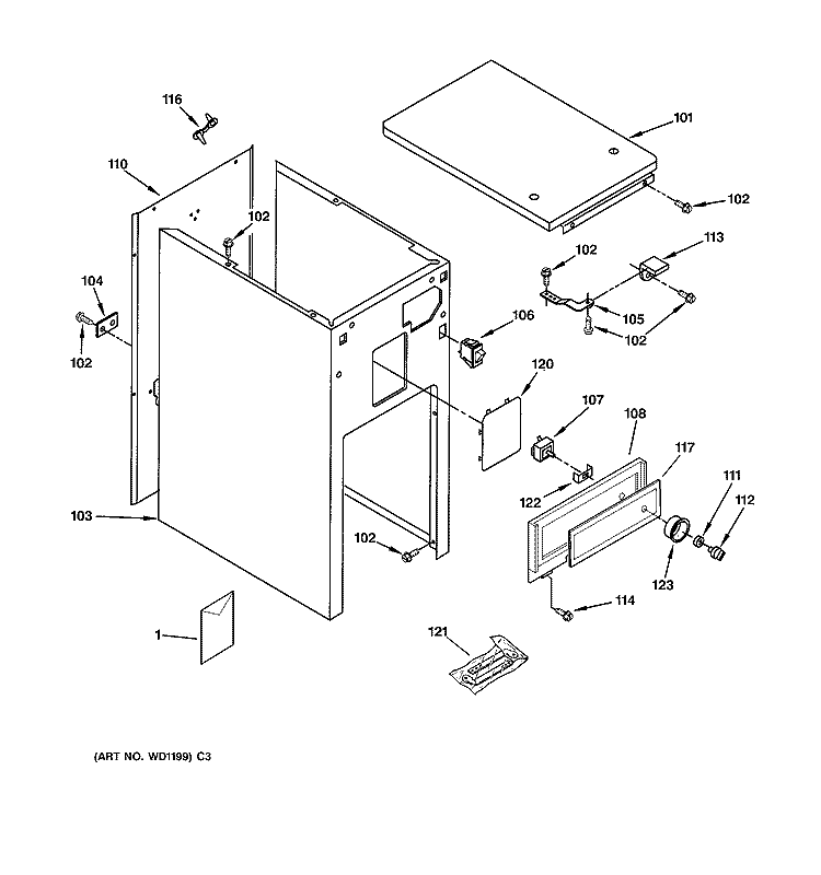 CABINET & CONTROL PARTS Diagram and Parts List for GCG1520Z1BB  General Electric Trash Compactor