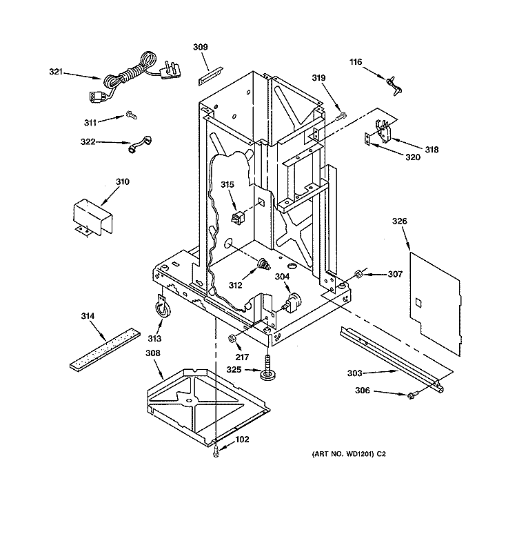 FRAME PARTS Diagram and Parts List for GCG1520Z1BB  General Electric Trash Compactor