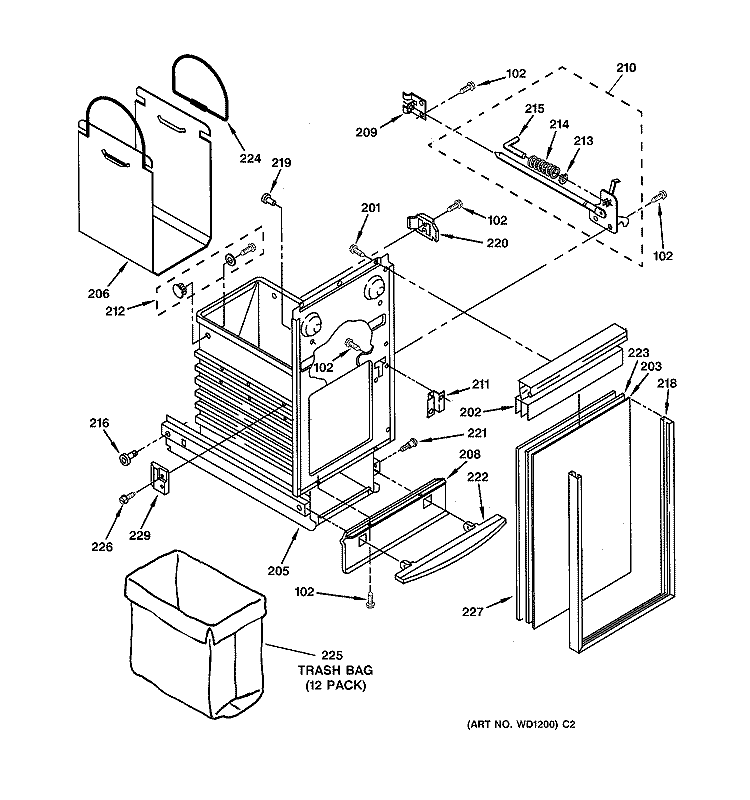 CONTAINER PARTS Diagram and Parts List for GCG1520Z1BB  General Electric Trash Compactor