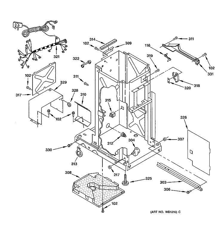 FRAME PARTS Diagram and Parts List for GCG1520F0BB  General Electric Trash Compactor