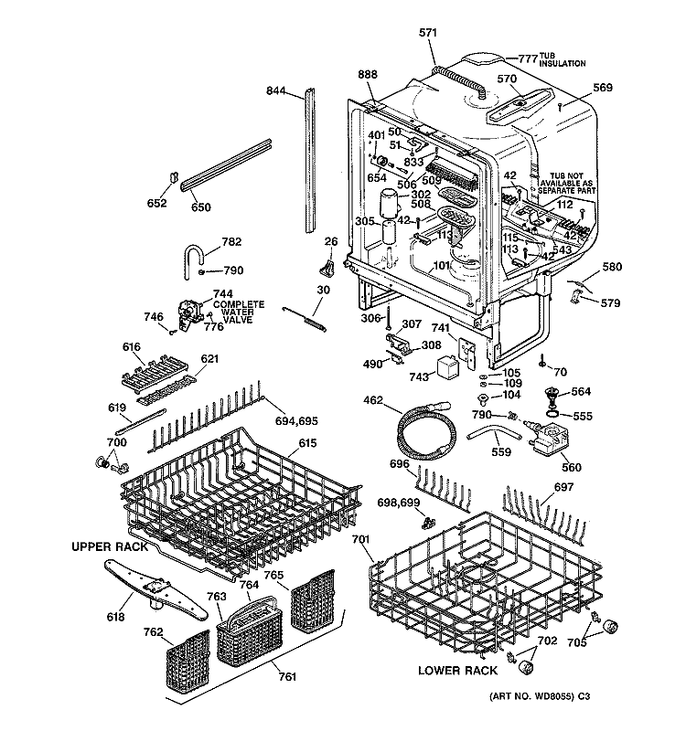 BODY PARTS Diagram and Parts List for GSD5940D01SS  General Electric Dishwasher
