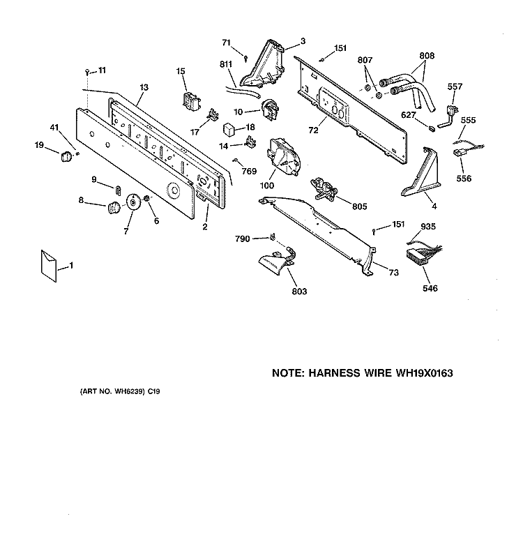 CONTROLS & BACKSPLASH Diagram and Parts List for WWSR4140W1WW  General Electric Washer