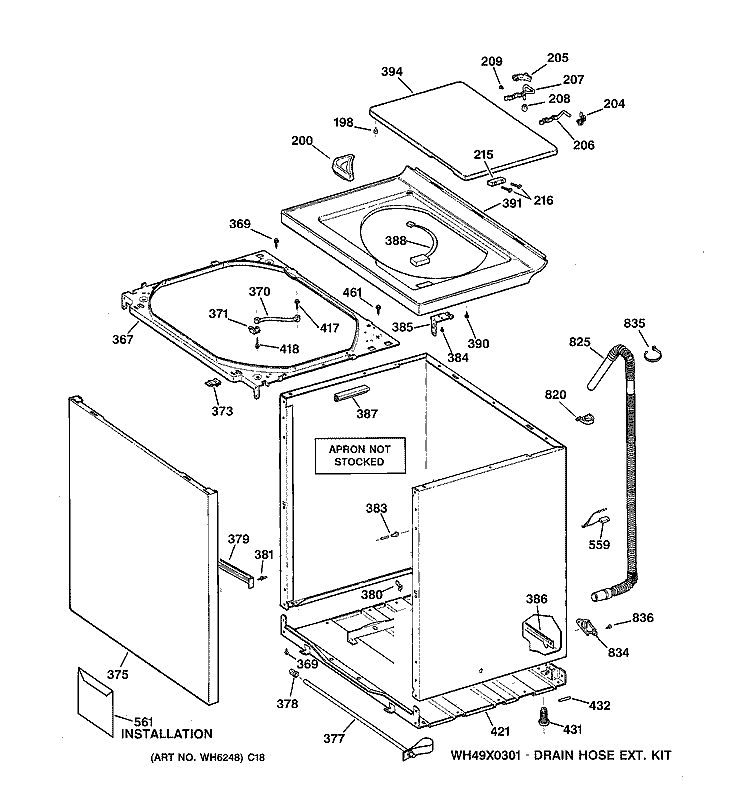 CABINET, COVER & FRONT PANEL Diagram and Parts List for WBB3300A0AA  General Electric Washer
