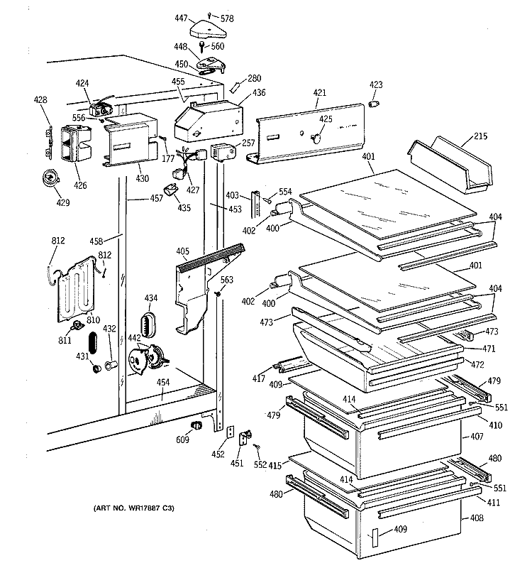 FRESH FOOD SECTION Diagram and Parts List for CSX22DRAWH  Hotpoint Refrigerator
