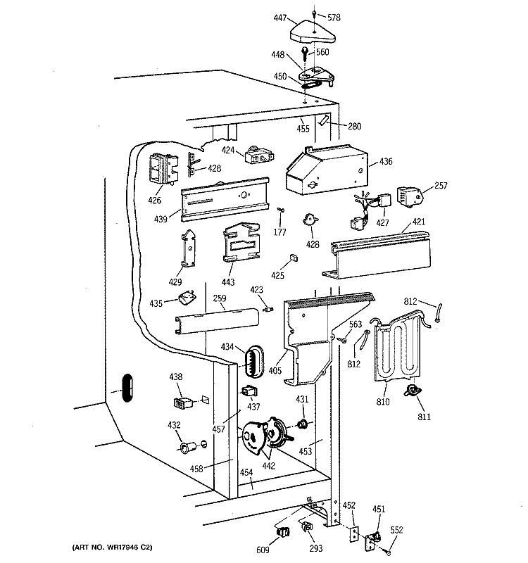FRESH FOOD SECTION Diagram and Parts List for TFHA24RRAAD  General Electric Refrigerator