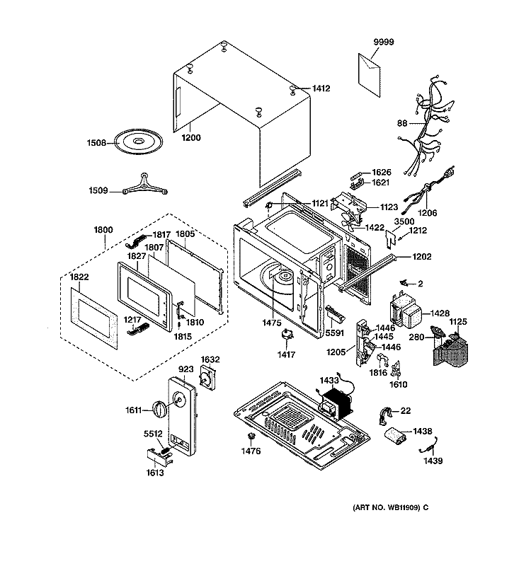 MICROWAVE PARTS Diagram and Parts List for JE510WC001  General Electric Microwave