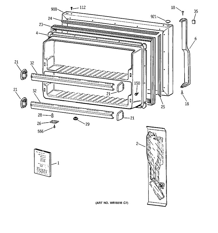 FREEZER DOOR Diagram and Parts List for TBX18AABQRBB  General Electric Refrigerator