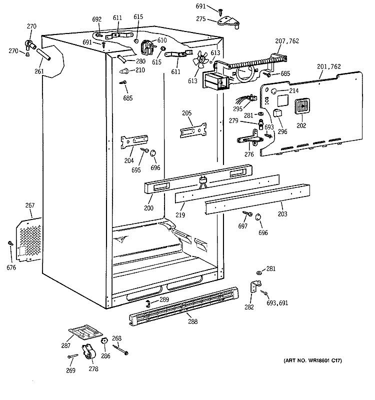 CABINET Diagram and Parts List for TBX18AABQRBB  General Electric Refrigerator
