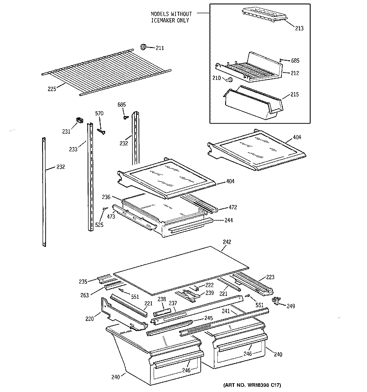 SHELF PARTS Diagram and Parts List for TBX18AABQRBB  General Electric Refrigerator