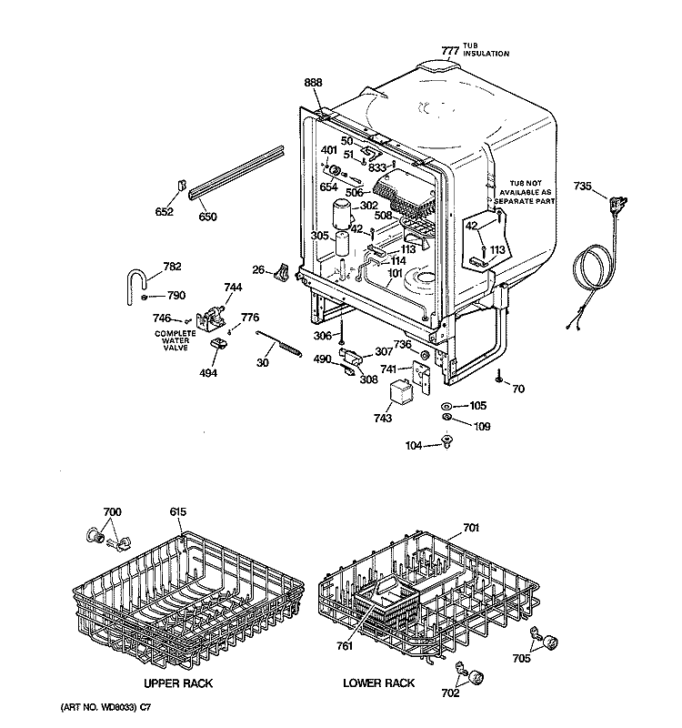 BODY PARTS Diagram and Parts List for GSD2231F00WW  General Electric Dishwasher