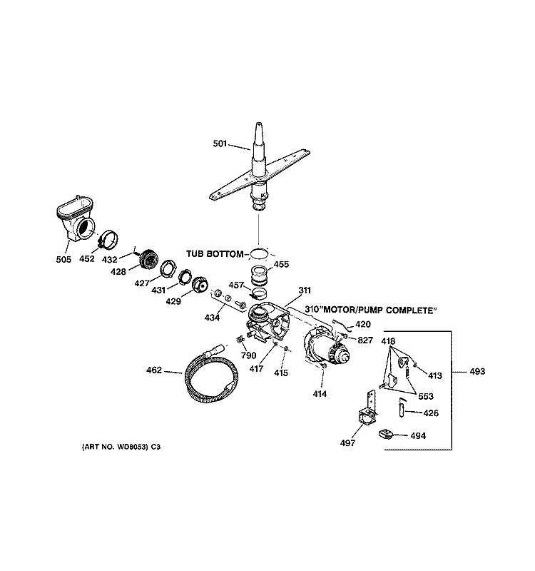 MOTOR - PUMP MECHANISM Diagram and Parts List for GSD2031F00WW  General Electric Dishwasher
