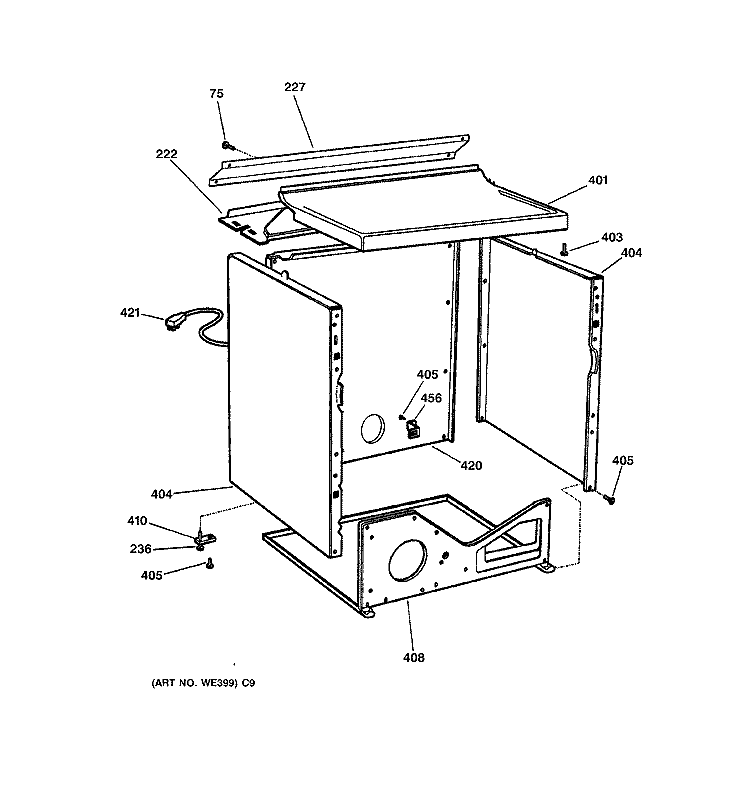 CABINET Diagram and Parts List for DWSR485GA0WW  General Electric Dryer