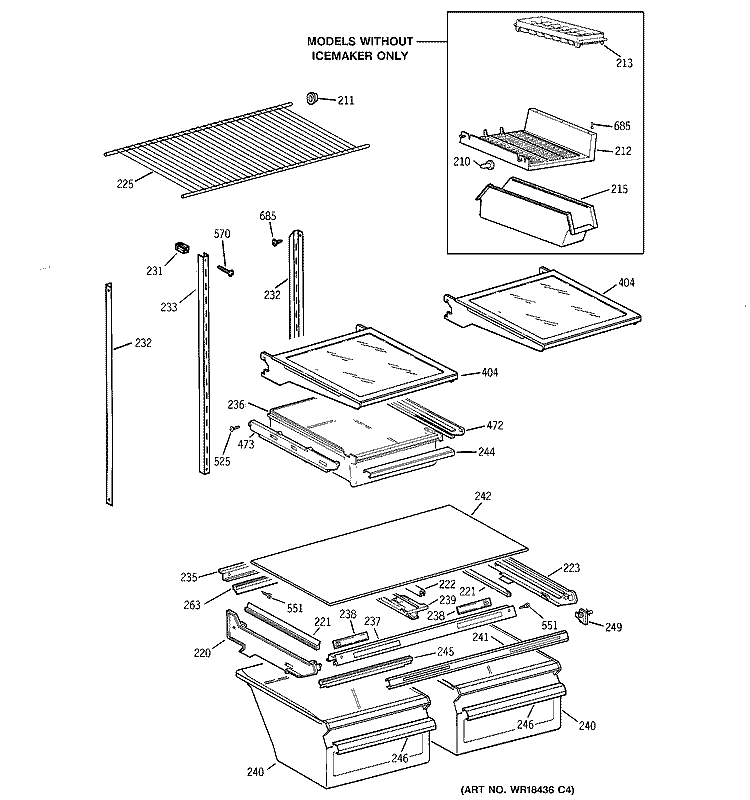 SHELF PARTS Diagram and Parts List for TBX18AABRRBB  General Electric Refrigerator