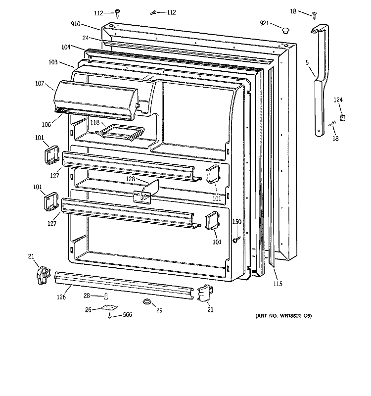 FRESH FOOD DOOR Diagram and Parts List for TBX21AABRRBB  General Electric Refrigerator