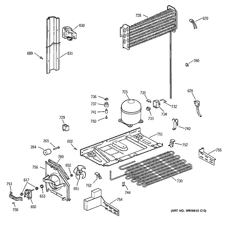 UNIT PARTS Diagram and Parts List for TBX21AABRRBB  General Electric Refrigerator