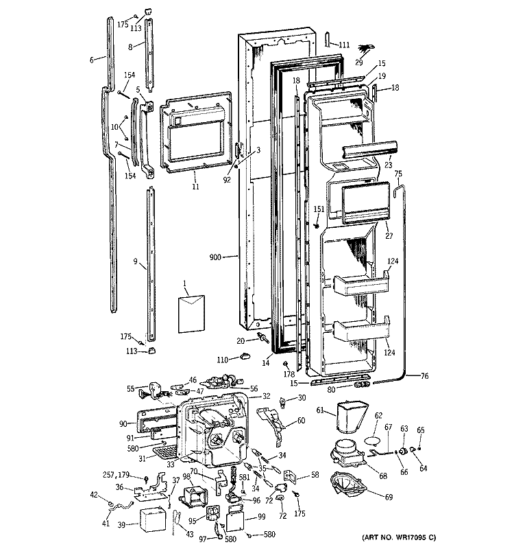 FREEZER DOOR Diagram and Parts List for CSX27CLB  Hotpoint Refrigerator