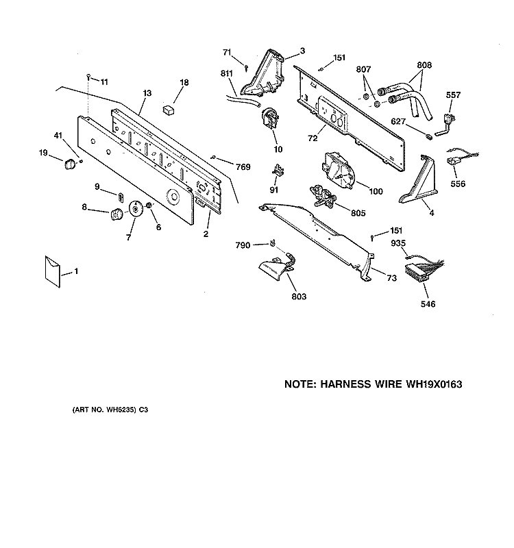 CONTROLS & BACKSPLASH Diagram and Parts List for S1070A0WW  General Electric Washer