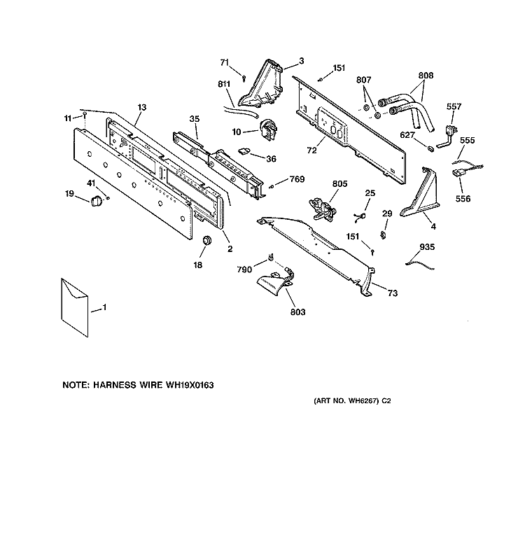 CONTROLS & BACKSPLASH Diagram and Parts List for WLSE4210A0WW  General Electric Washer