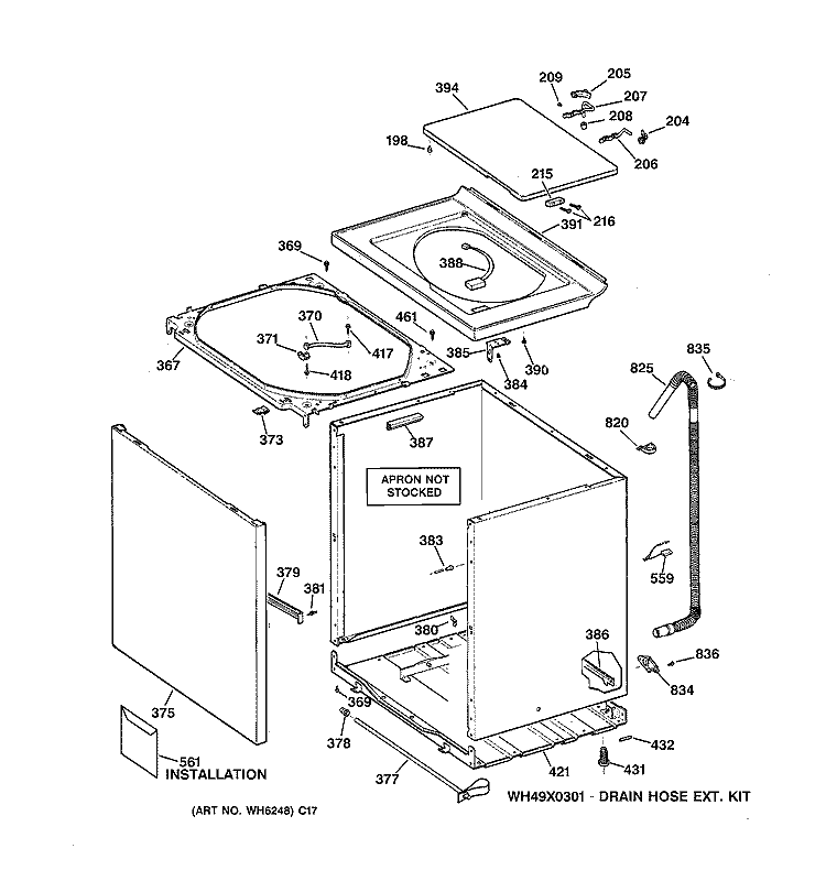 CABINET, COVER & FRONT PANEL Diagram and Parts List for WMSE4190A0WW  General Electric Washer