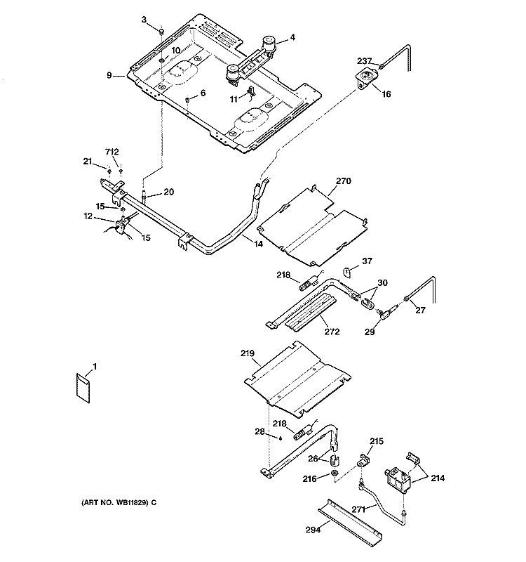 GAS & BURNER PARTS Diagram and Parts List for JGBP25BEC1WH  General Electric Range