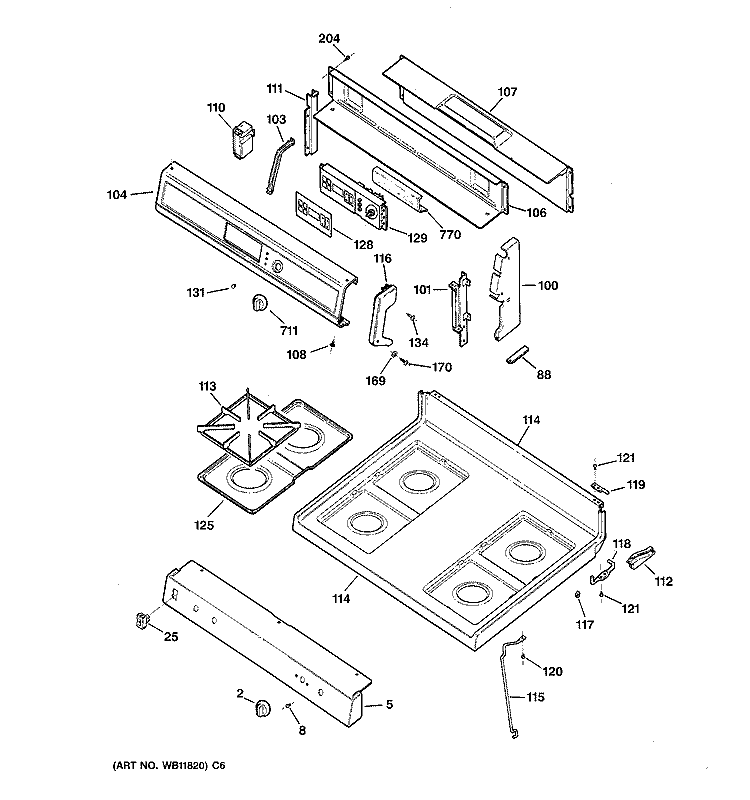 CONTROL PANEL & COOKTOP Diagram and Parts List for JGBP25BEC1WH  General Electric Range