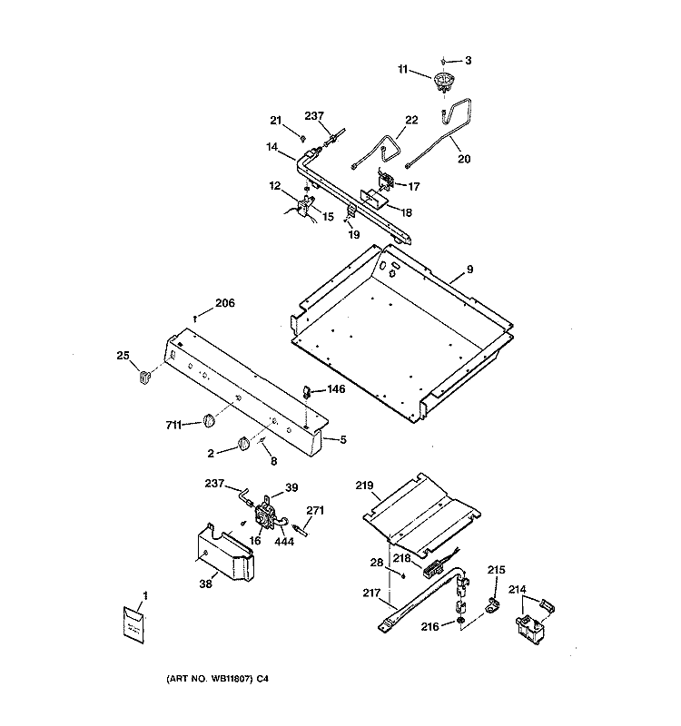 BURNER PARTS Diagram and Parts List for JGBS21PEC1WW  General Electric Range