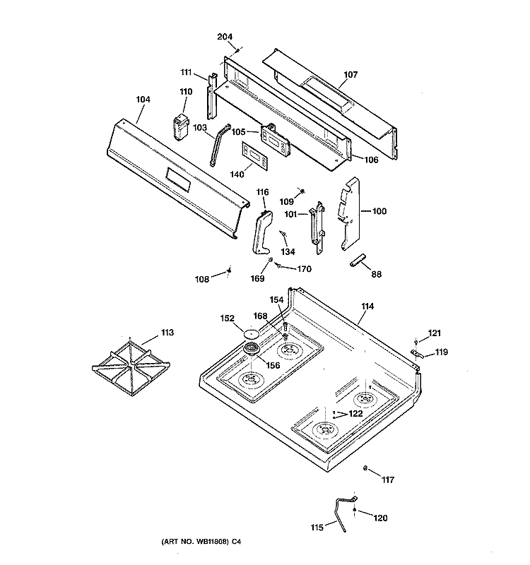 CONTROL PANEL & COOKTOP Diagram and Parts List for JGBS21PEC1WW  General Electric Range