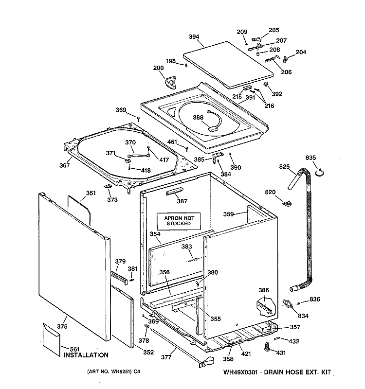CABINET, COVER & FRONT PANEL Diagram and Parts List for WPSE7002A0AA  General Electric Washer