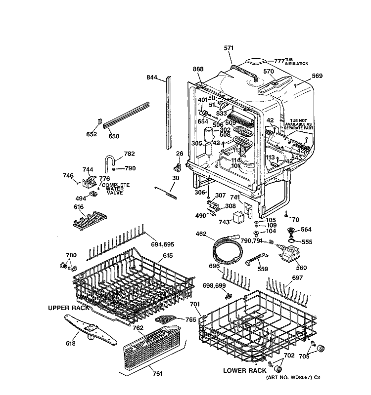 BODY PARTS Diagram and Parts List for EDW2050F00CC  General Electric Dishwasher