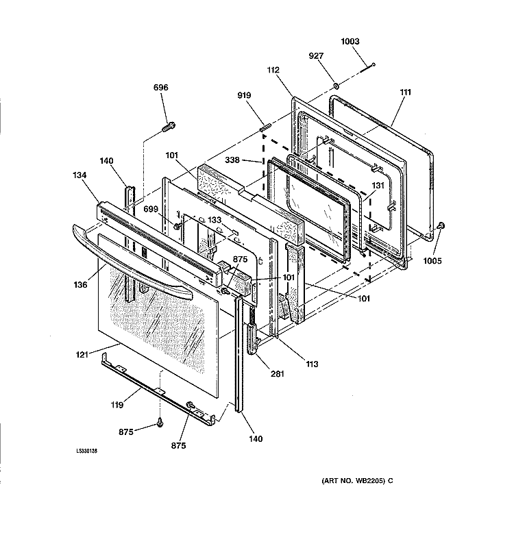 DOOR Diagram and Parts List for JBP70BC1AD  General Electric Range