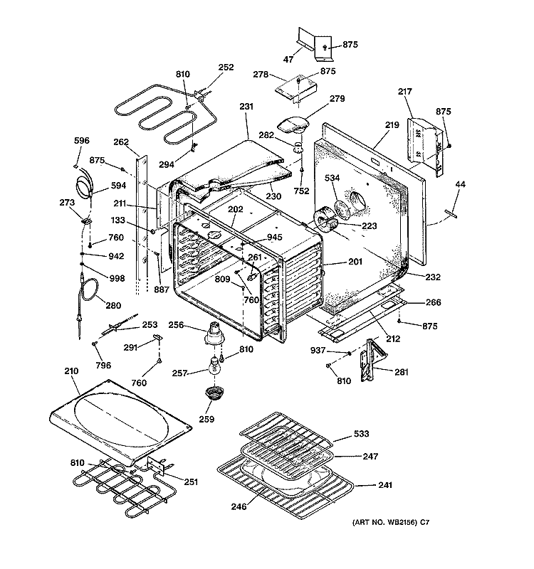 UPPER BODY PARTS Diagram and Parts List for JTP56WA3WW  General Electric Wall Oven