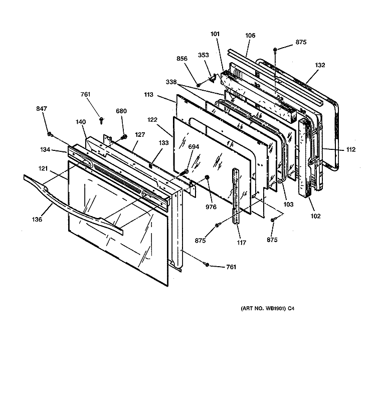 DOOR Diagram and Parts List for JT910CA3CC  General Electric Wall Oven