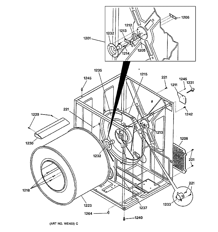 CABINET & DRUM Diagram and Parts List for DBL333GA0WW  General Electric Dryer