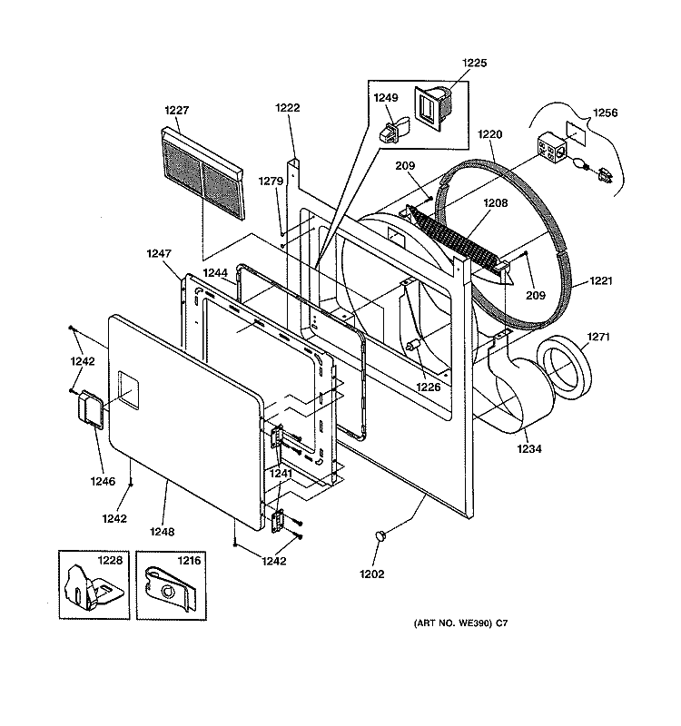 FRONT PANEL & LINT FILTER Diagram and Parts List for DSXH43EV2WW  General Electric Dryer