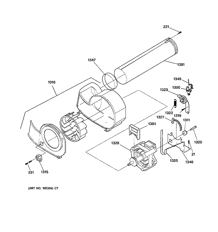 MOTOR Diagram and Parts List for DSXH43GV2WW  General Electric Dryer
