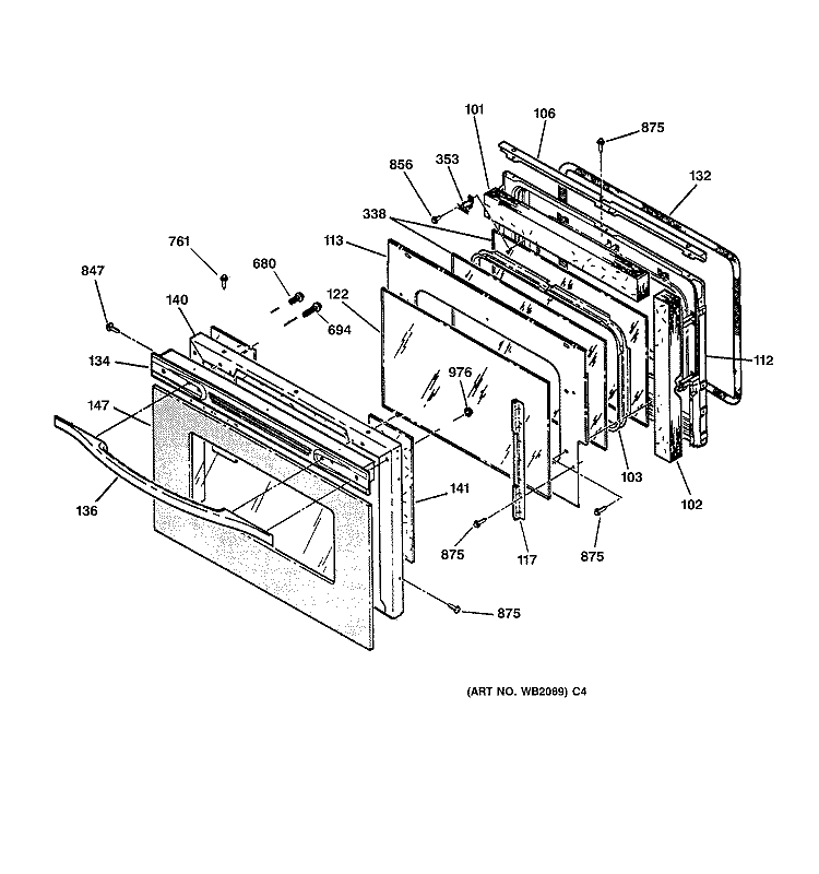 DOOR Diagram and Parts List for JT950SA3SS  General Electric Wall Oven