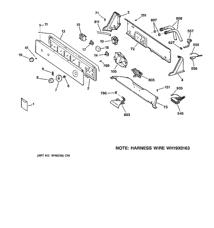 CONTROLS & BACKSPLASH Diagram and Parts List for S3200Y2WW  General Electric Washer