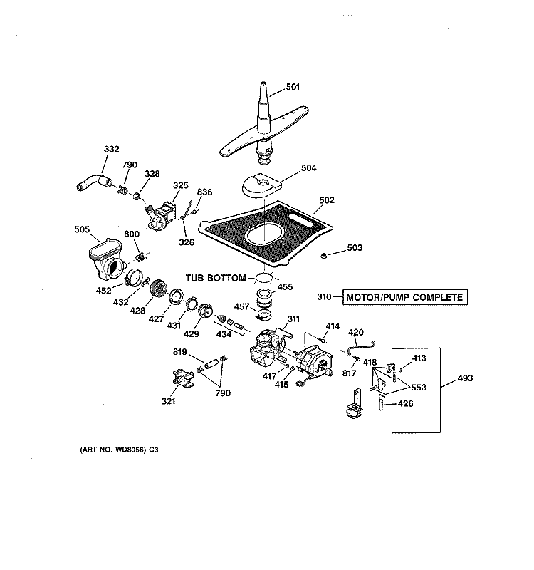 MOTOR - PUMP MECHANISM Diagram and Parts List for ZBD4500D01SS  General Electric Dishwasher