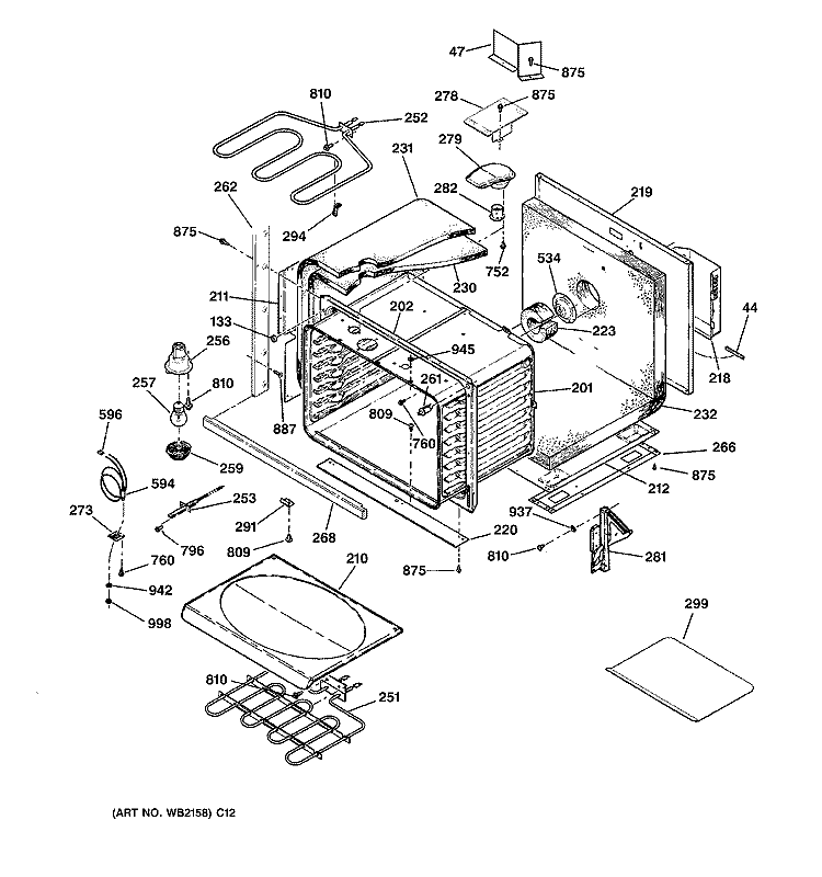 LOWER BODY PARTS Diagram and Parts List for ZET757WA3WW  General Electric Wall Oven