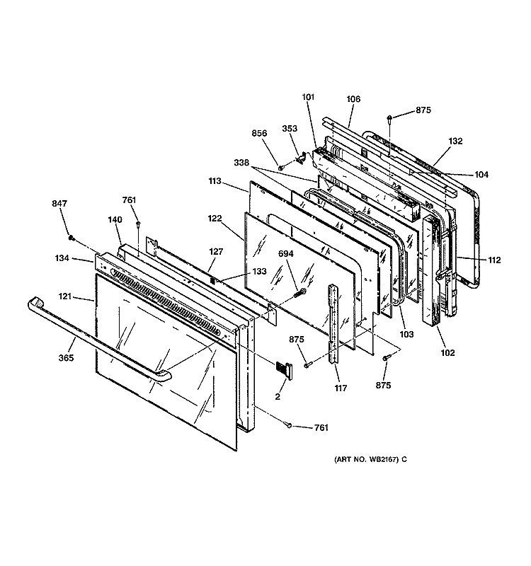 DOOR Diagram and Parts List for ZET757WA3WW  General Electric Wall Oven