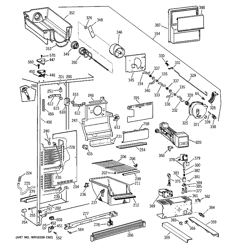 FREEZER SECTION Diagram and Parts List for MSK25ZRDAAA  General Electric Refrigerator