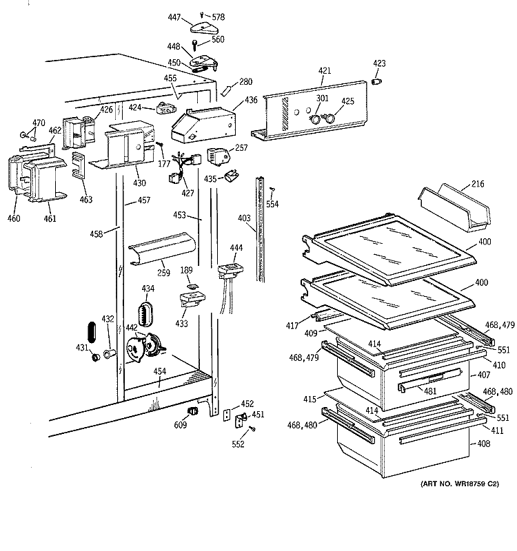 FRESH FOOD SECTION Diagram and Parts List for CSK22ZADAAA  Hotpoint Refrigerator