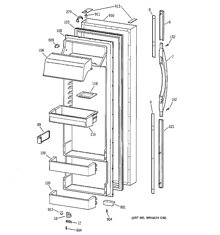 FRESH FOOD DOOR Diagram and Parts List for CSK28DRDAAA  Hotpoint Refrigerator