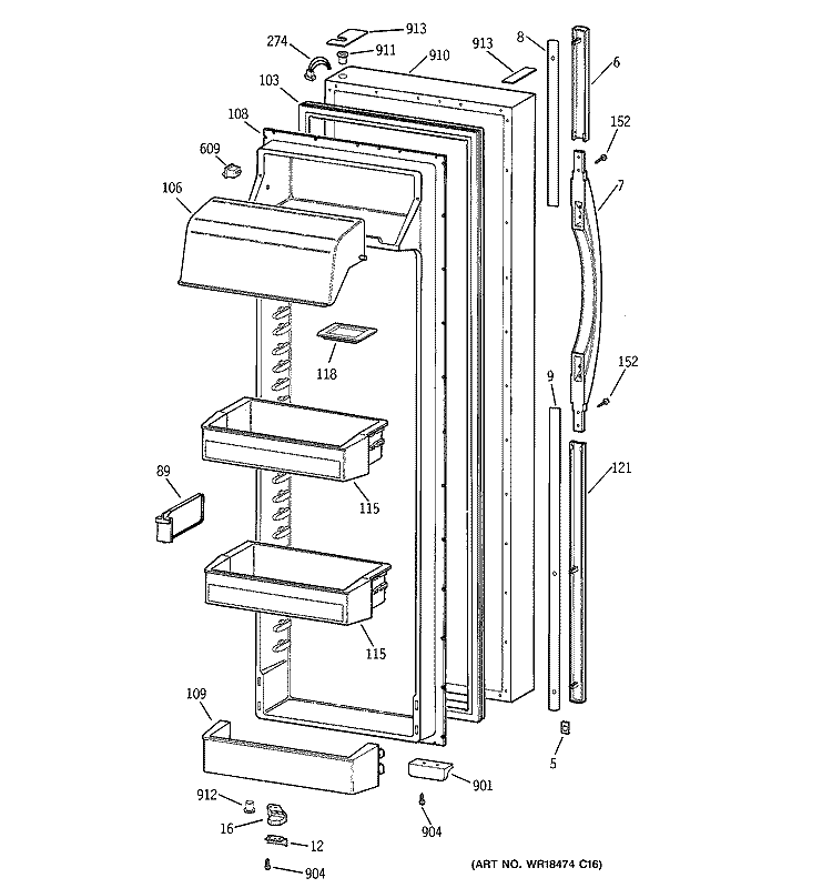 FRESH FOOD DOOR Diagram and Parts List for CSK30DRDAAA  Hotpoint Refrigerator