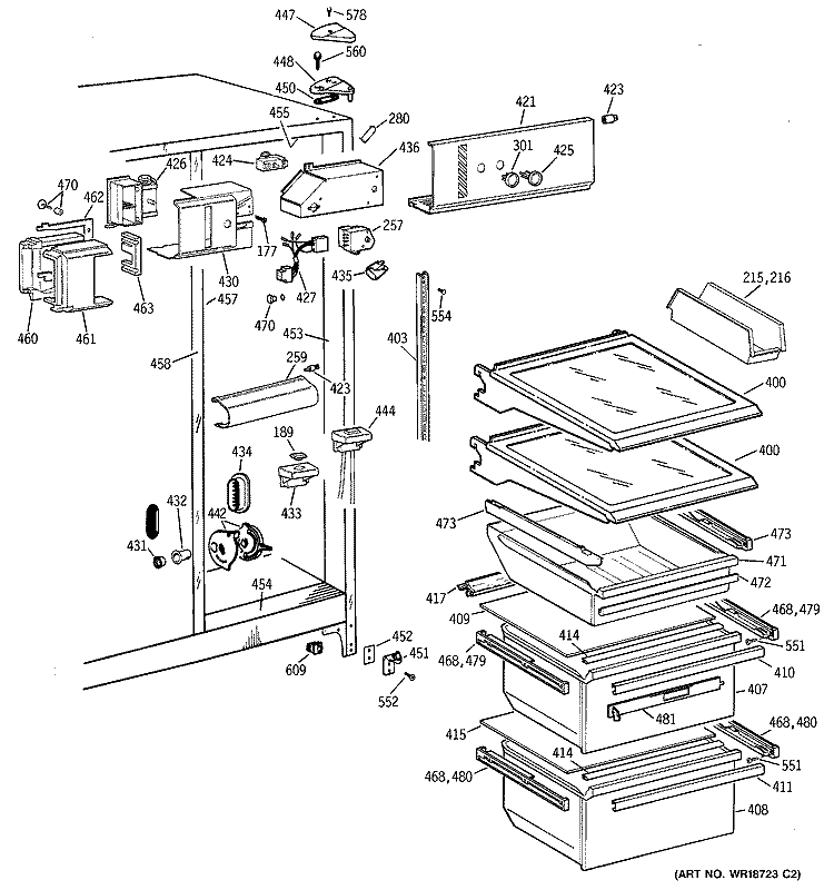 FRESH FOOD SECTION Diagram and Parts List for TFK22KADAAA  General Electric Refrigerator